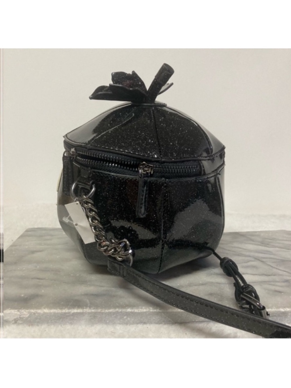 Halloween Pumpkin Crossbody Bag Sparkly Black Glow in the Dark New - Picture 3 of 7